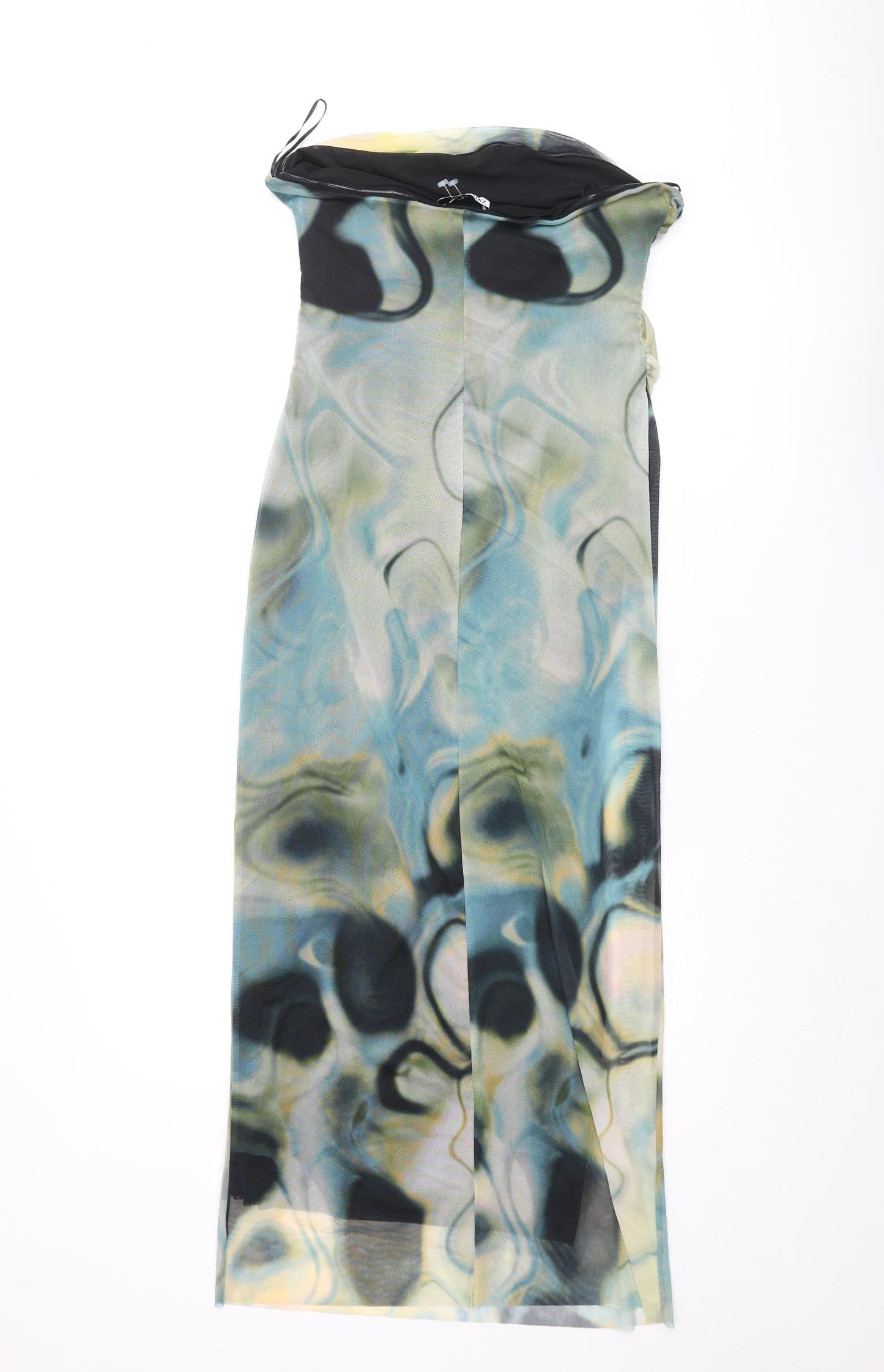 Zara Womens Multicoloured Geometric Polyester Pencil Dress Size L Square Neck Pullover - Bandeau Rouched