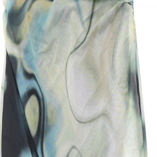 Zara Womens Multicoloured Geometric Polyester Pencil Dress Size L Square Neck Pullover - Bandeau Rouched