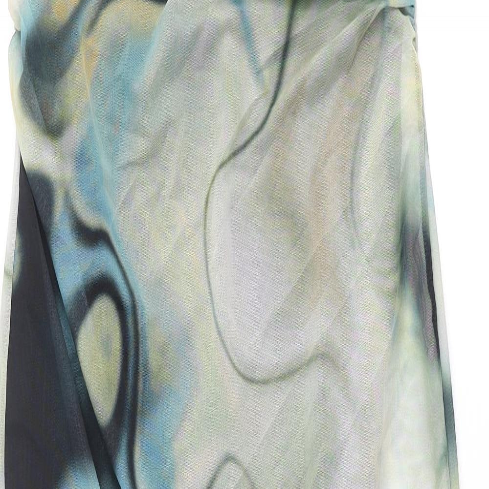 Zara Womens Multicoloured Geometric Polyester Pencil Dress Size L Square Neck Pullover - Bandeau Rouched