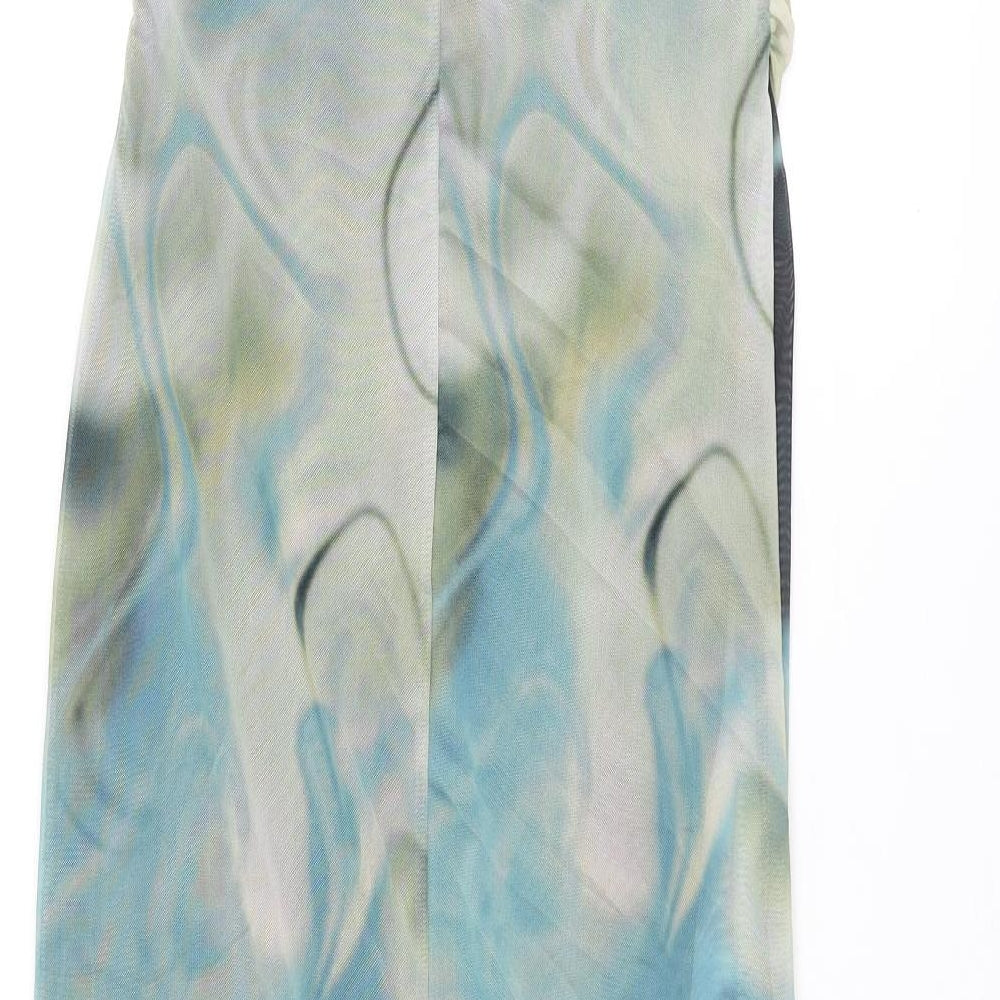 Zara Womens Multicoloured Geometric Polyester Pencil Dress Size L Square Neck Pullover - Bandeau Rouched