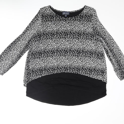 Saloos Womens Black Geometric Nylon Basic Blouse Size 16 Round Neck - Layered