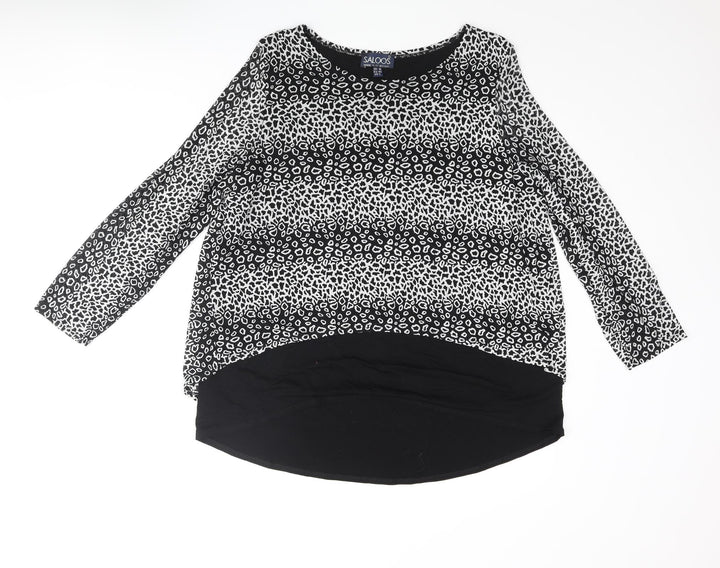 Saloos Womens Black Geometric Nylon Basic Blouse Size 16 Round Neck - Layered