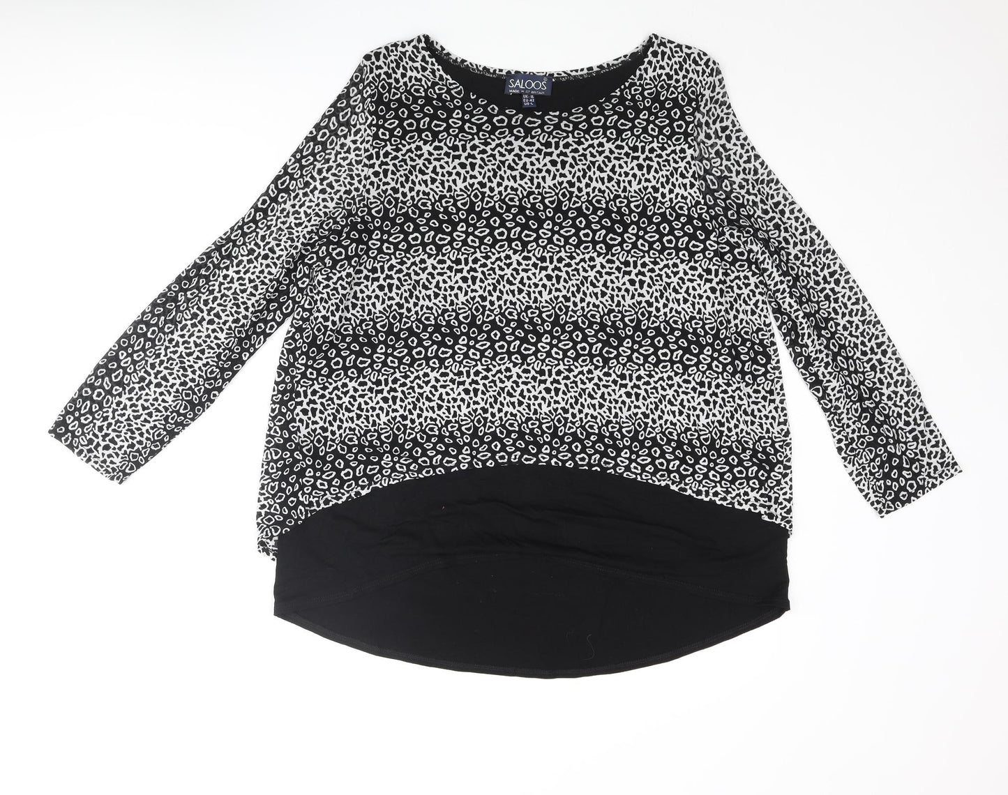 Saloos Womens Black Geometric Nylon Basic Blouse Size 16 Round Neck - Layered