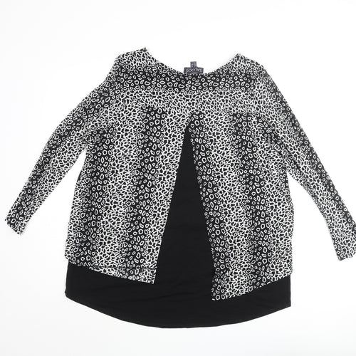 Saloos Womens Black Geometric Nylon Basic Blouse Size 16 Round Neck - Layered
