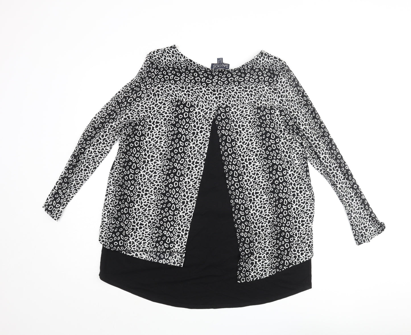 Saloos Womens Black Geometric Nylon Basic Blouse Size 16 Round Neck - Layered