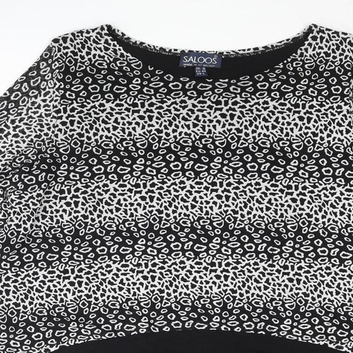 Saloos Womens Black Geometric Nylon Basic Blouse Size 16 Round Neck - Layered