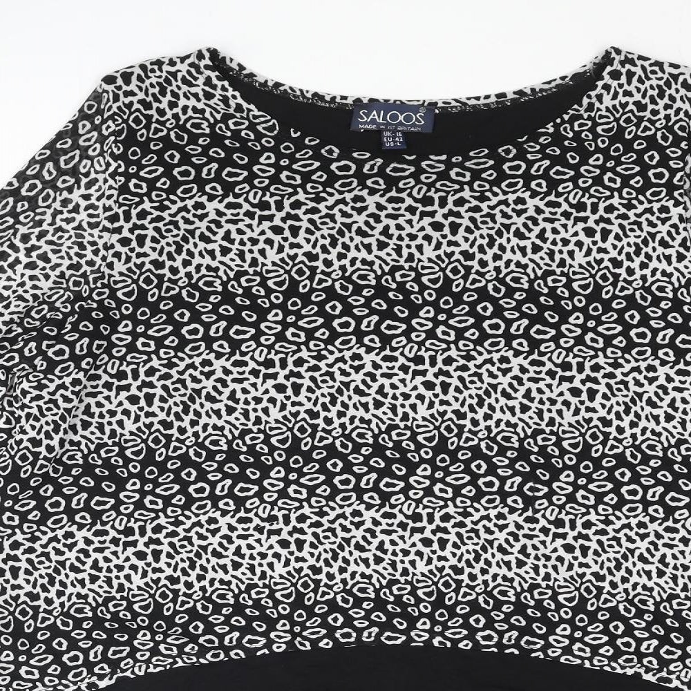 Saloos Womens Black Geometric Nylon Basic Blouse Size 16 Round Neck - Layered