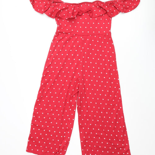 Missguided Womens Red Polka Dot Polyester Jumpsuit One-Piece Size 10 L20 in Pullover