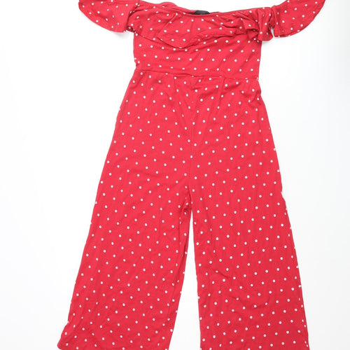Missguided Womens Red Polka Dot Polyester Jumpsuit One-Piece Size 10 L20 in Pullover