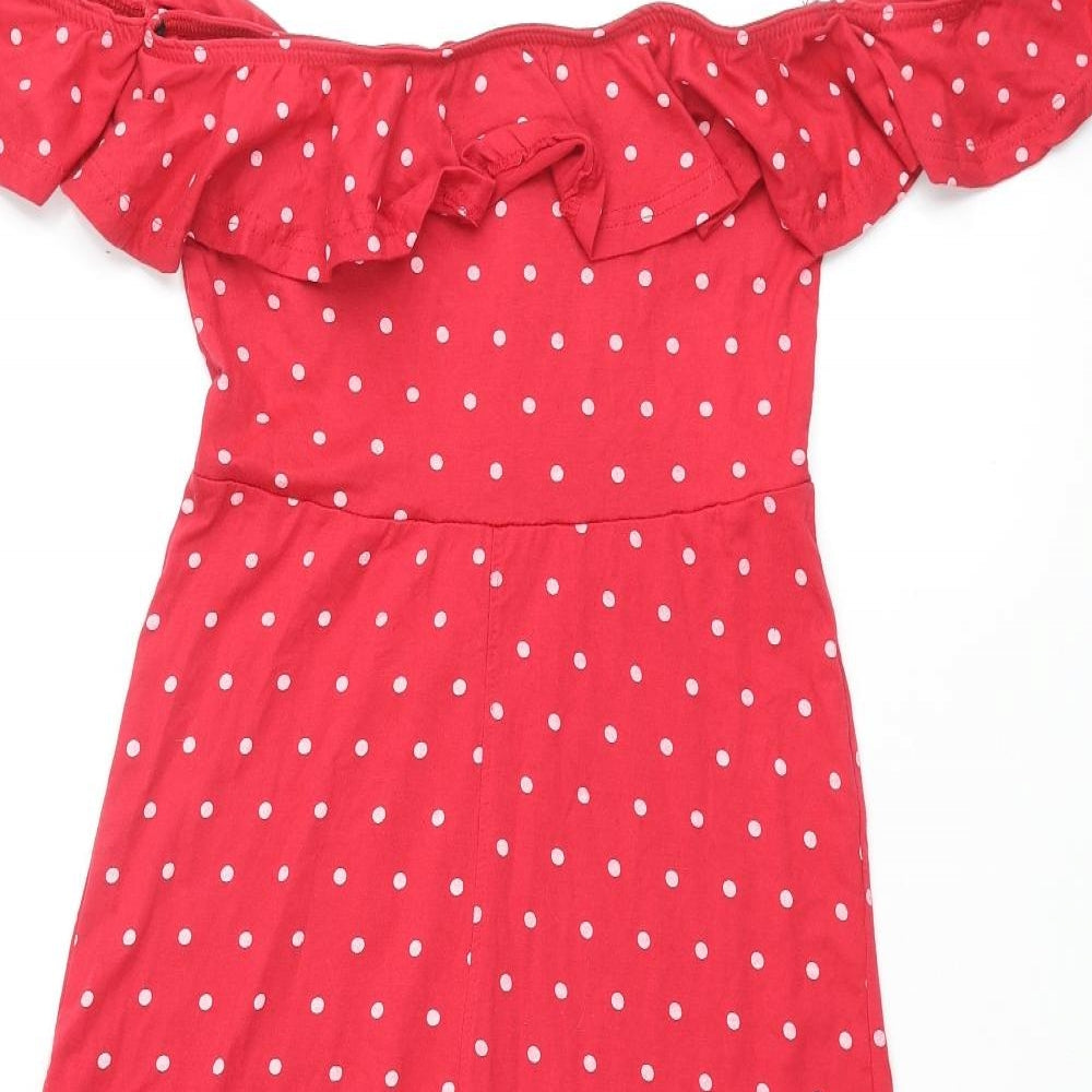 Missguided Womens Red Polka Dot Polyester Jumpsuit One-Piece Size 10 L20 in Pullover