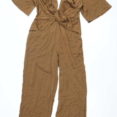 Zara Womens Brown Polyester Jumpsuit One-Piece Size S L29 in Zip - Knot Detail