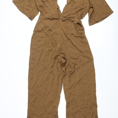 Zara Womens Brown Polyester Jumpsuit One-Piece Size S L29 in Zip - Knot Detail