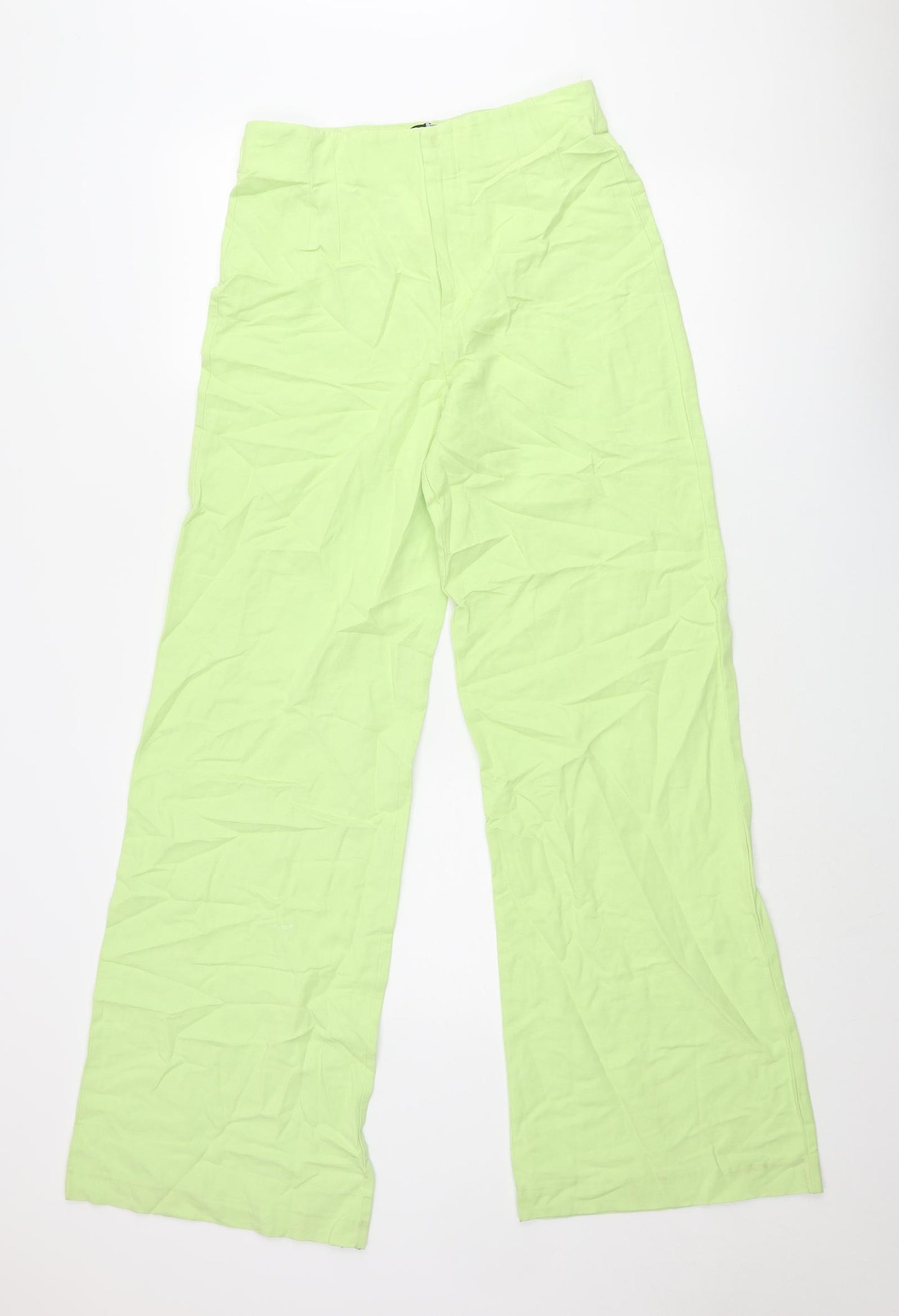 Zara Womens Green Polyester Trousers Size M L34 in Regular Zip