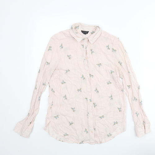 Topshop Womens Pink Geometric Viscose Basic Button-Up Size 6 Collared - Unicorn Pattern