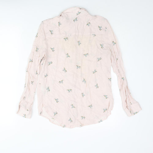 Topshop Womens Pink Geometric Viscose Basic Button-Up Size 6 Collared - Unicorn Pattern
