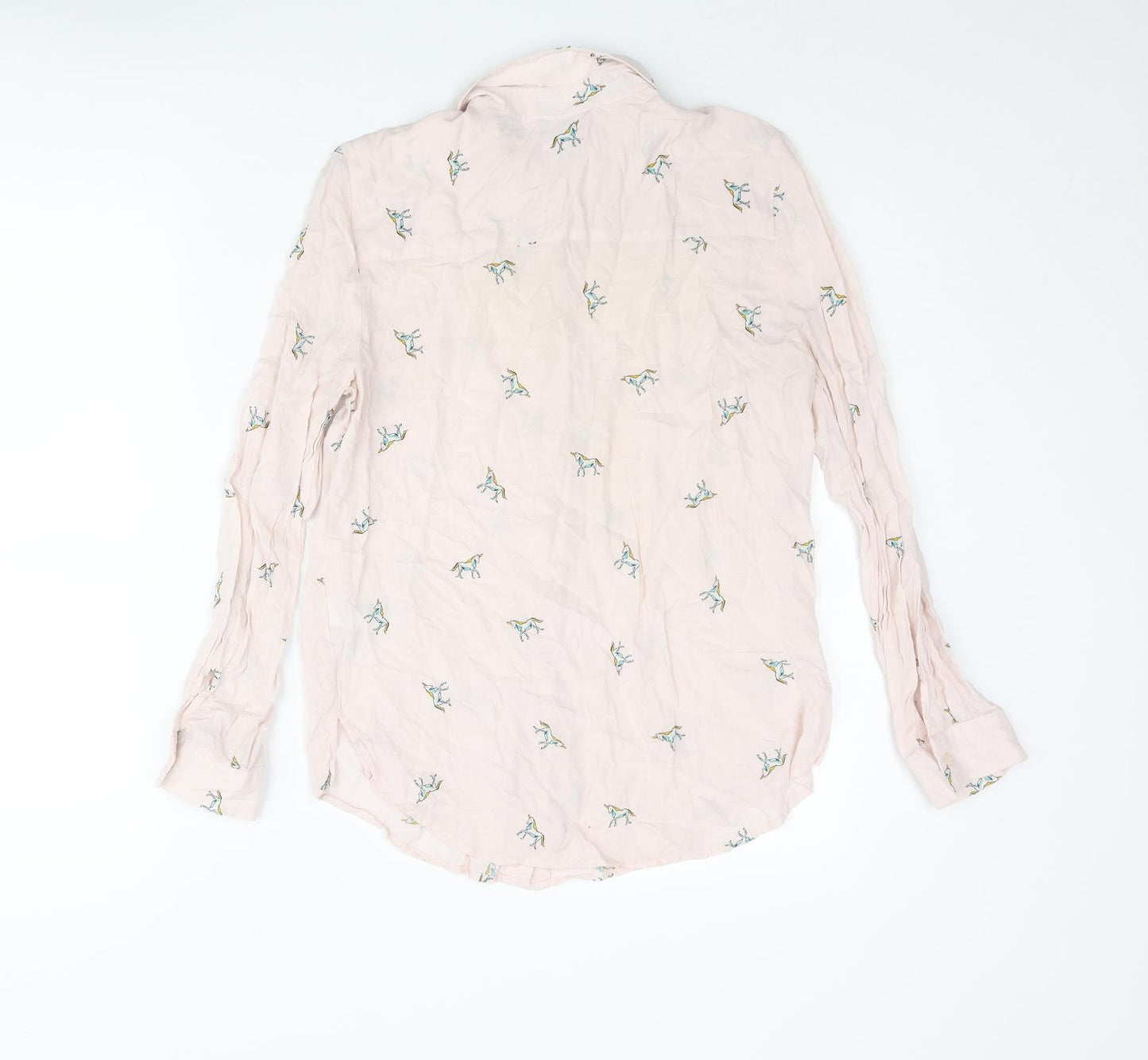Topshop Womens Pink Geometric Viscose Basic Button-Up Size 6 Collared - Unicorn Pattern