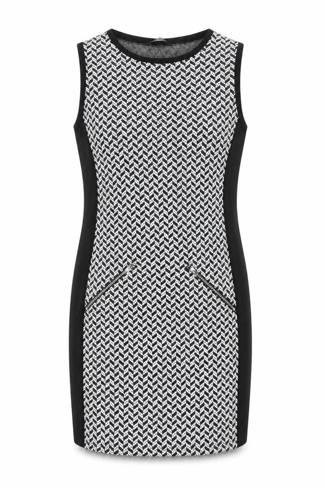 Front view of Select women’s black geometric polyester bodycon, size UK 10, round neck pullover - zip