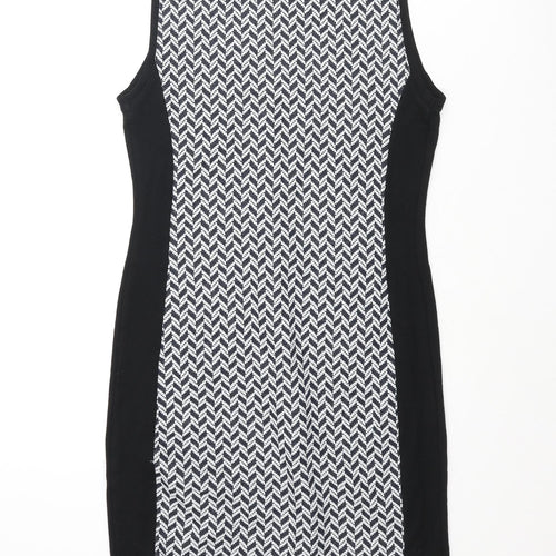 Select Womens Black Geometric Polyester Bodycon Size 10 Round Neck Pullover - Zip