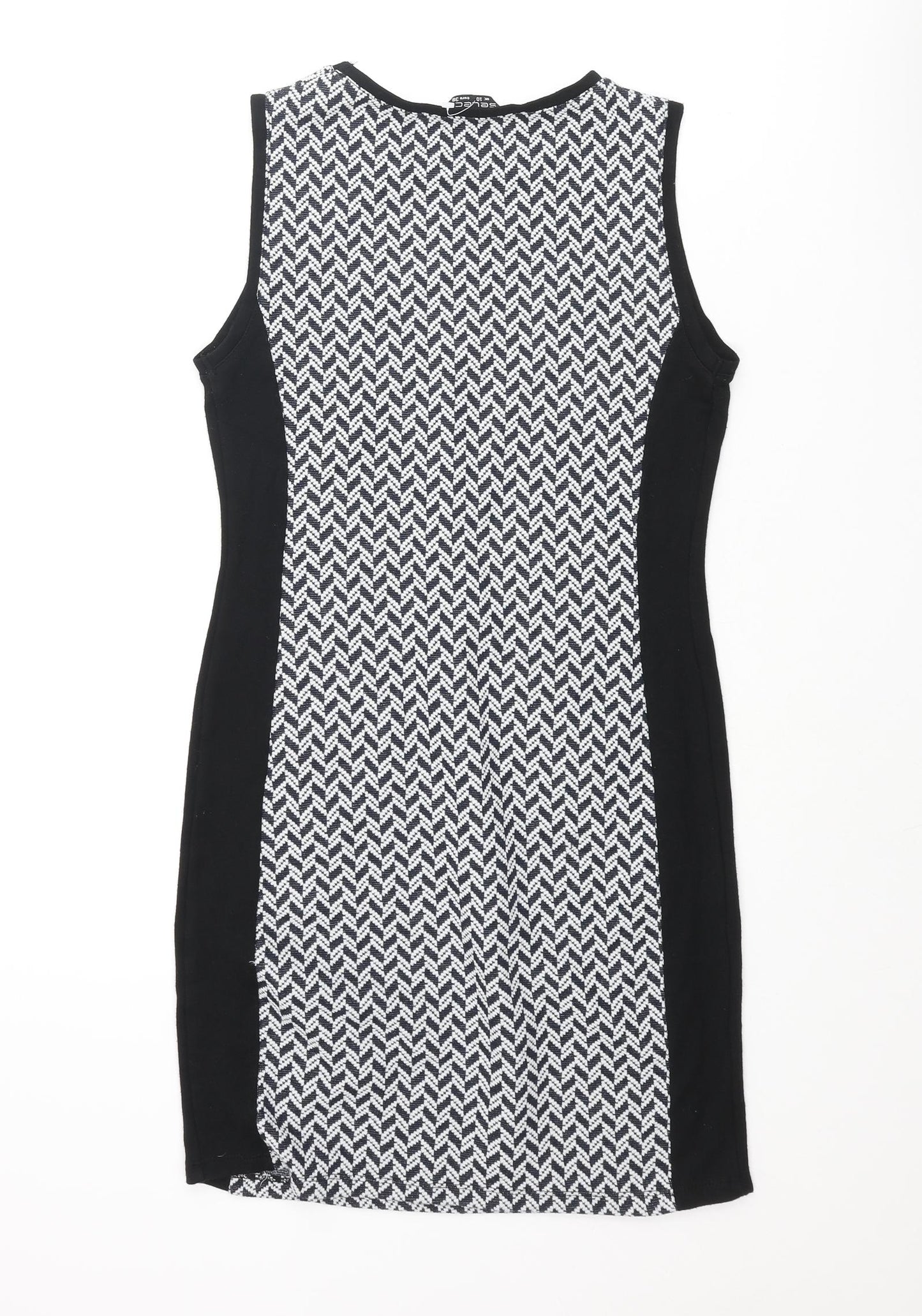 Select Womens Black Geometric Polyester Bodycon Size 10 Round Neck Pullover - Zip