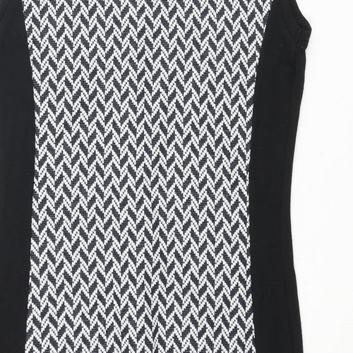 Select Womens Black Geometric Polyester Bodycon Size 10 Round Neck Pullover - Zip