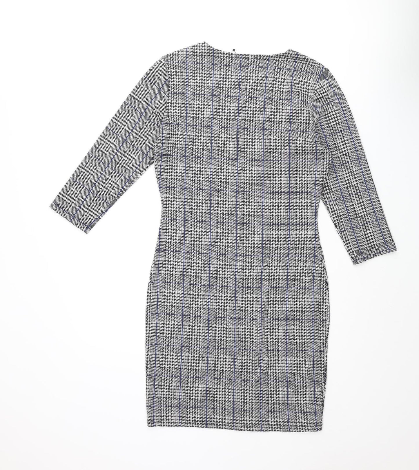 Mango Womens Black Check Polyester Bodycon Size M Round Neck Pullover - Button Detail