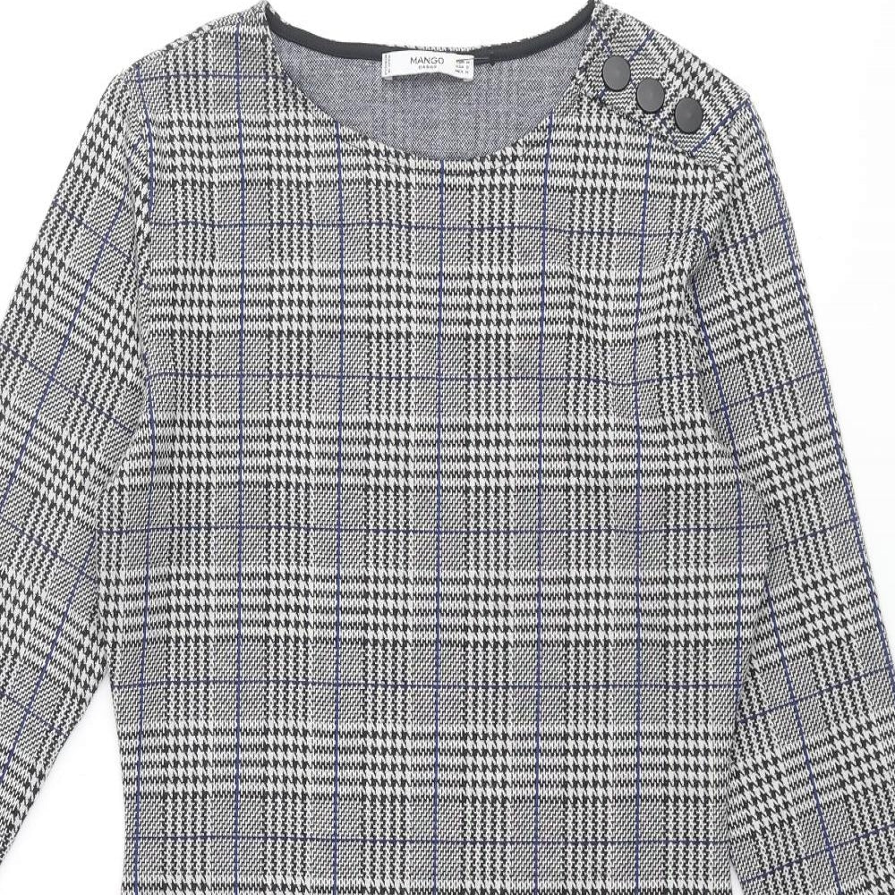 Mango Womens Black Check Polyester Bodycon Size M Round Neck Pullover - Button Detail