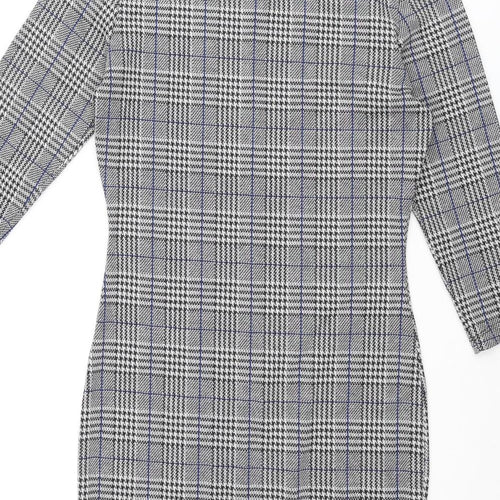 Mango Womens Black Check Polyester Bodycon Size M Round Neck Pullover - Button Detail