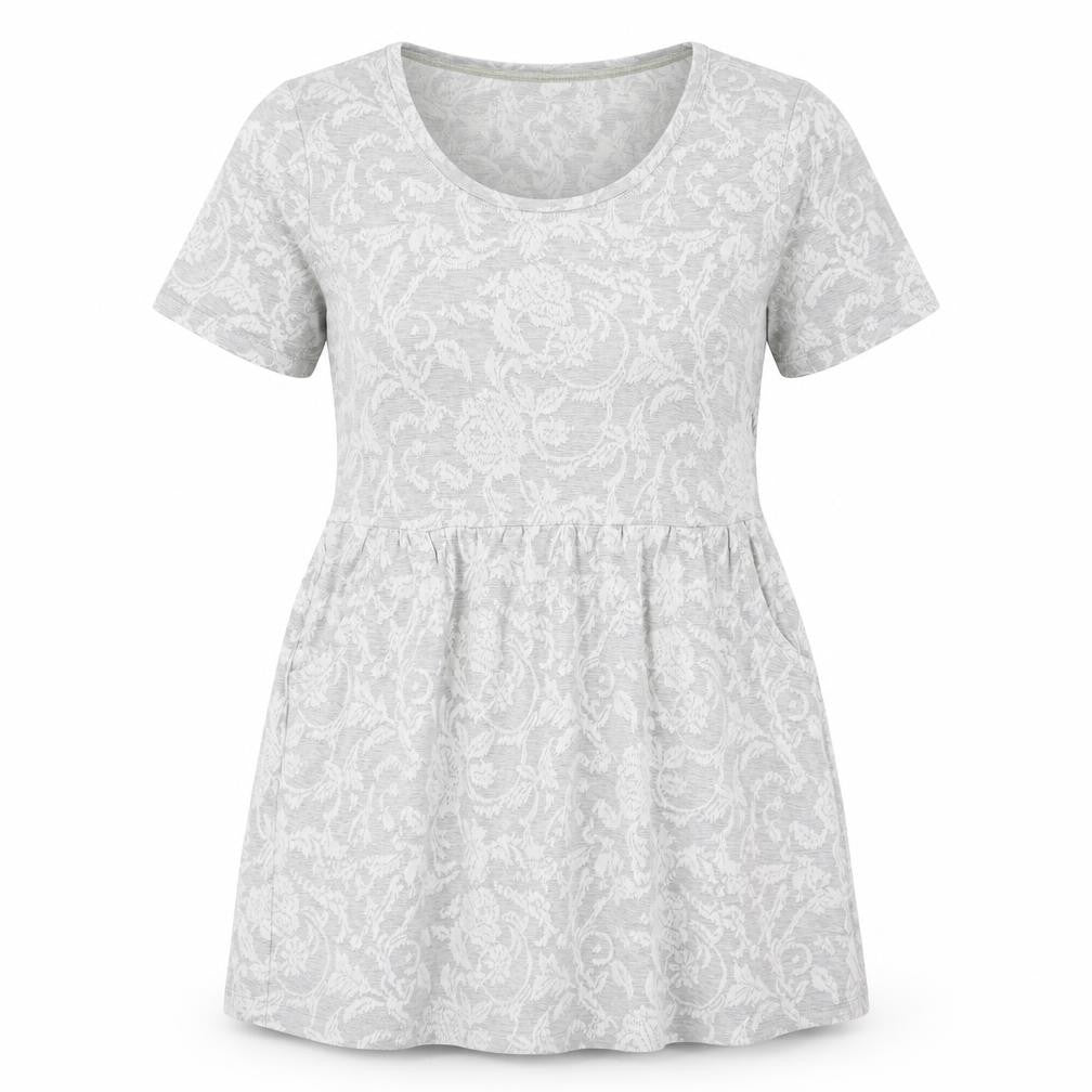 Front view of Indigo women’s grey floral cotton a-line, size UK 14, round neck pullover