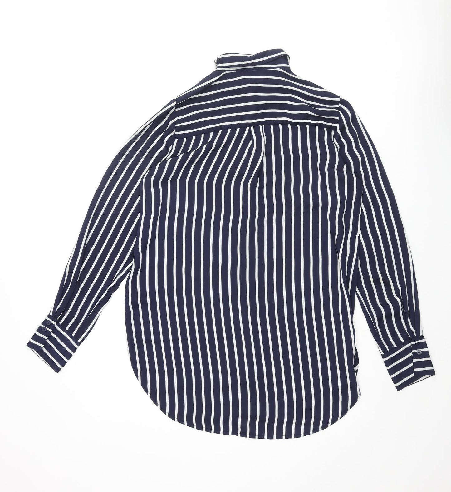 H&M Womens Blue Striped Polyester Basic Button-Up Size 8 Collared