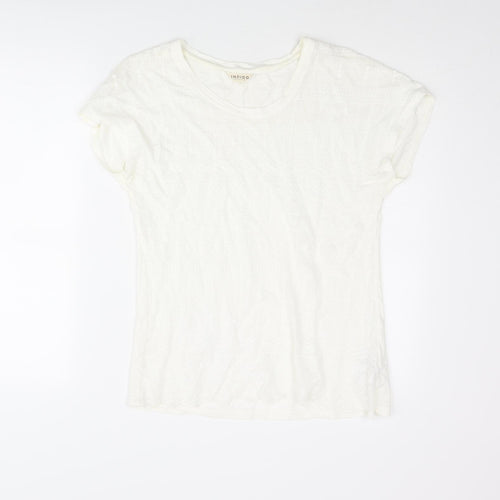 Indigo Womens Ivory Cotton Basic Blouse Size 10 Round Neck - Lace Front
