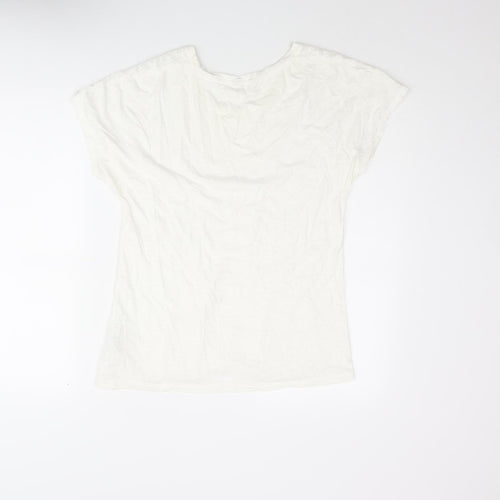 Indigo Womens Ivory Cotton Basic Blouse Size 10 Round Neck - Lace Front