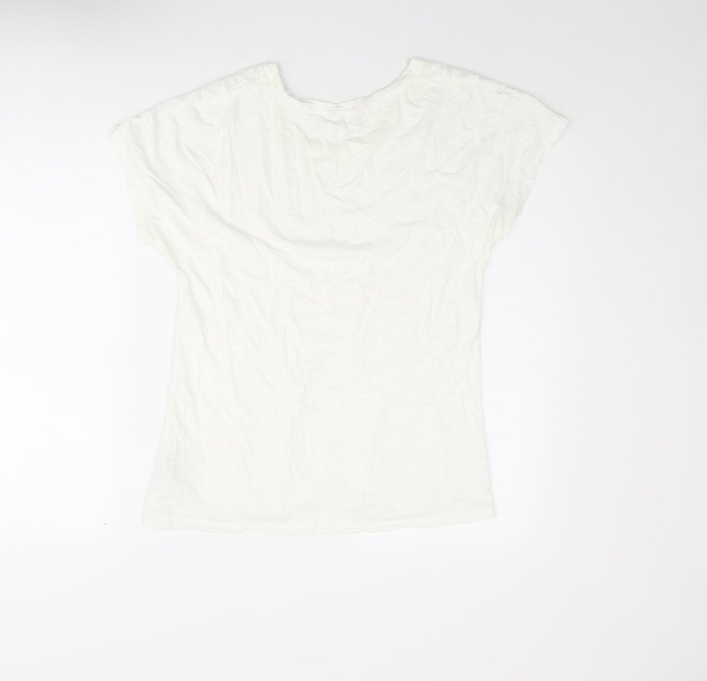 Indigo Womens Ivory Cotton Basic Blouse Size 10 Round Neck - Lace Front