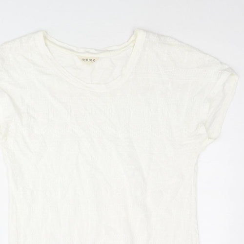 Indigo Womens Ivory Cotton Basic Blouse Size 10 Round Neck - Lace Front