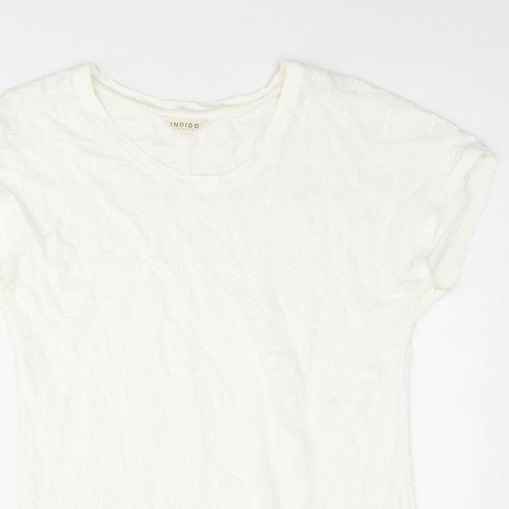 Indigo Womens Ivory Cotton Basic Blouse Size 10 Round Neck - Lace Front