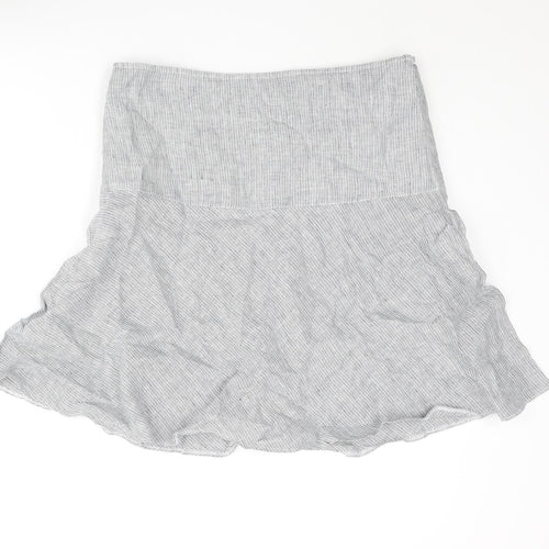 Marks and Spencer Womens Blue Striped Linen A-Line Skirt Size 12 Zip