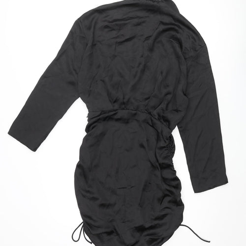 Zara Womens Black Polyester Shirt Dress Size M Collared Zip - Drawstring Hem