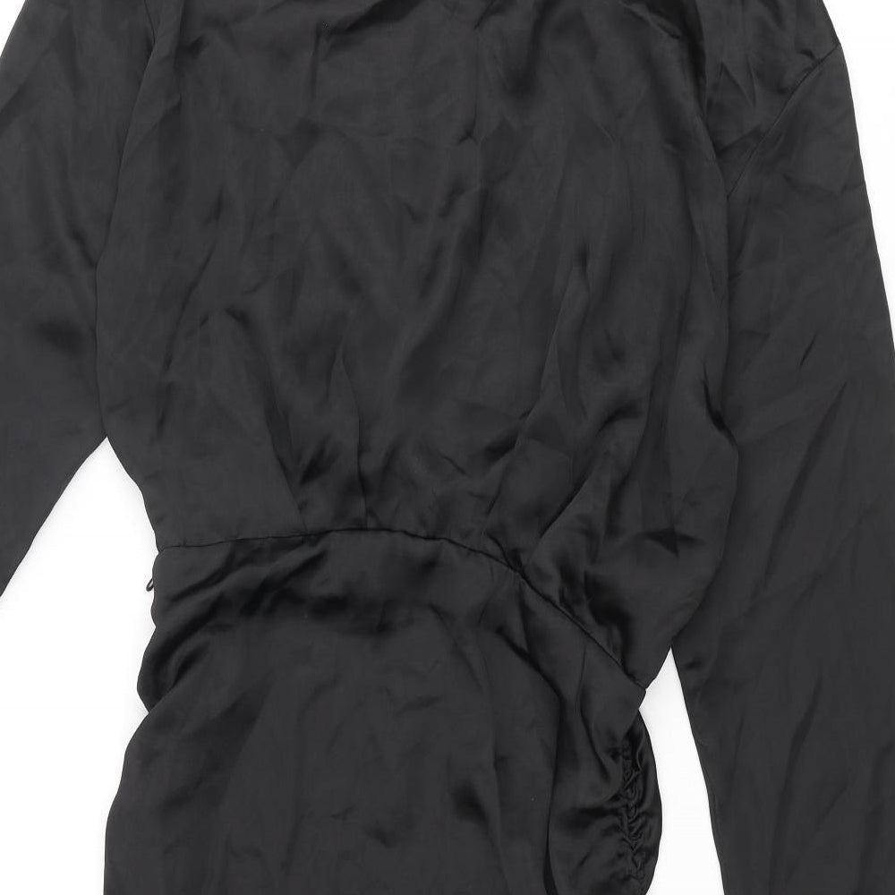 Zara Womens Black Polyester Shirt Dress Size M Collared Zip - Drawstring Hem