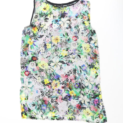 Warehouse Womens Multicoloured Viscose Camisole Blouse Size 12 Round Neck - Floral Front Print