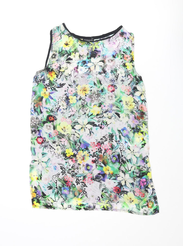 Warehouse Womens Multicoloured Viscose Camisole Blouse Size 12 Round Neck - Floral Front Print