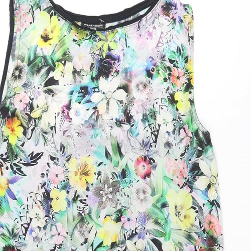 Warehouse Womens Multicoloured Viscose Camisole Blouse Size 12 Round Neck - Floral Front Print