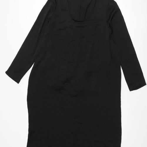 VILA Womens Black Polyester Shift Size L Scoop Neck Pullover - Belted