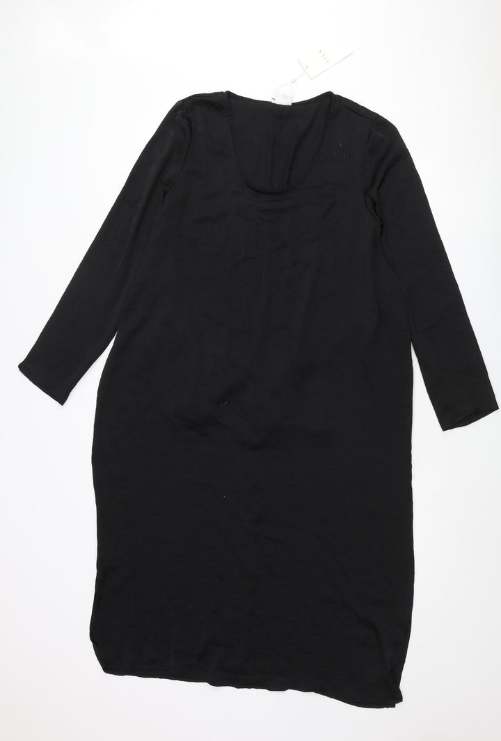 VILA Womens Black Polyester Shift Size L Scoop Neck Pullover - Belted