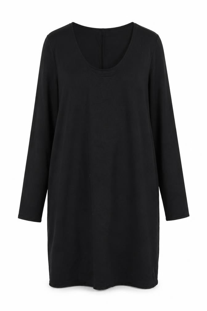 Front view of VILA women’s black polyester shift, size L, scoop neck pullover - belted