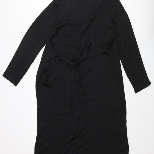 VILA Womens Black Polyester Shift Size L Scoop Neck Pullover - Belted