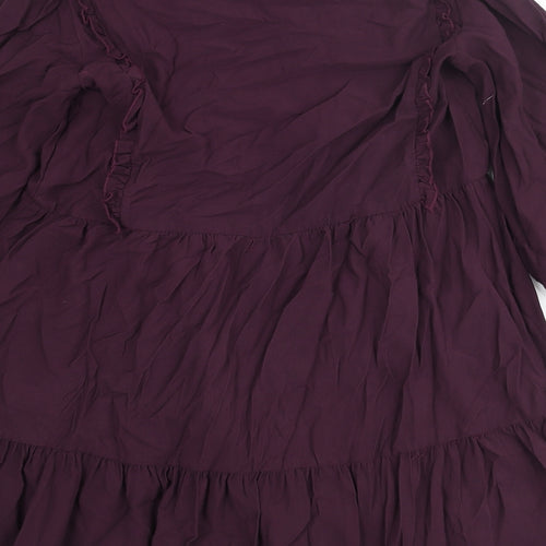 Zara Womens Purple Viscose A-Line Size M V-Neck Tie - Smocked Frill