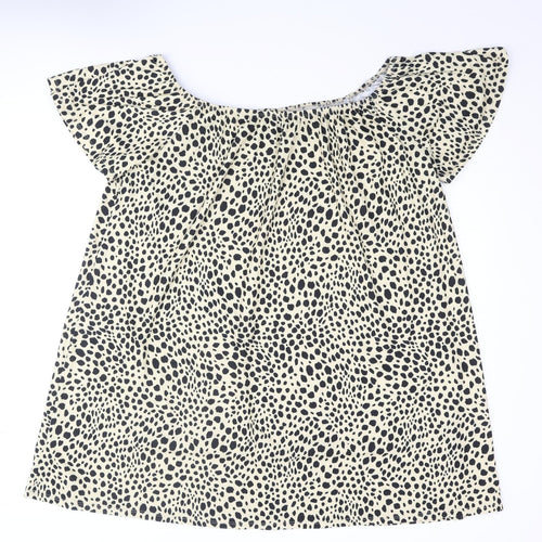 ASOS Womens Yellow Animal Print Polyester A-Line Size 14 Boat Neck Pullover - Smocked Cheetah Print