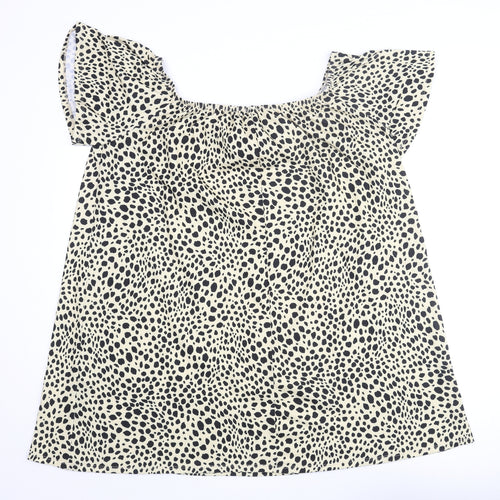 ASOS Womens Yellow Animal Print Polyester A-Line Size 14 Boat Neck Pullover - Smocked Cheetah Print
