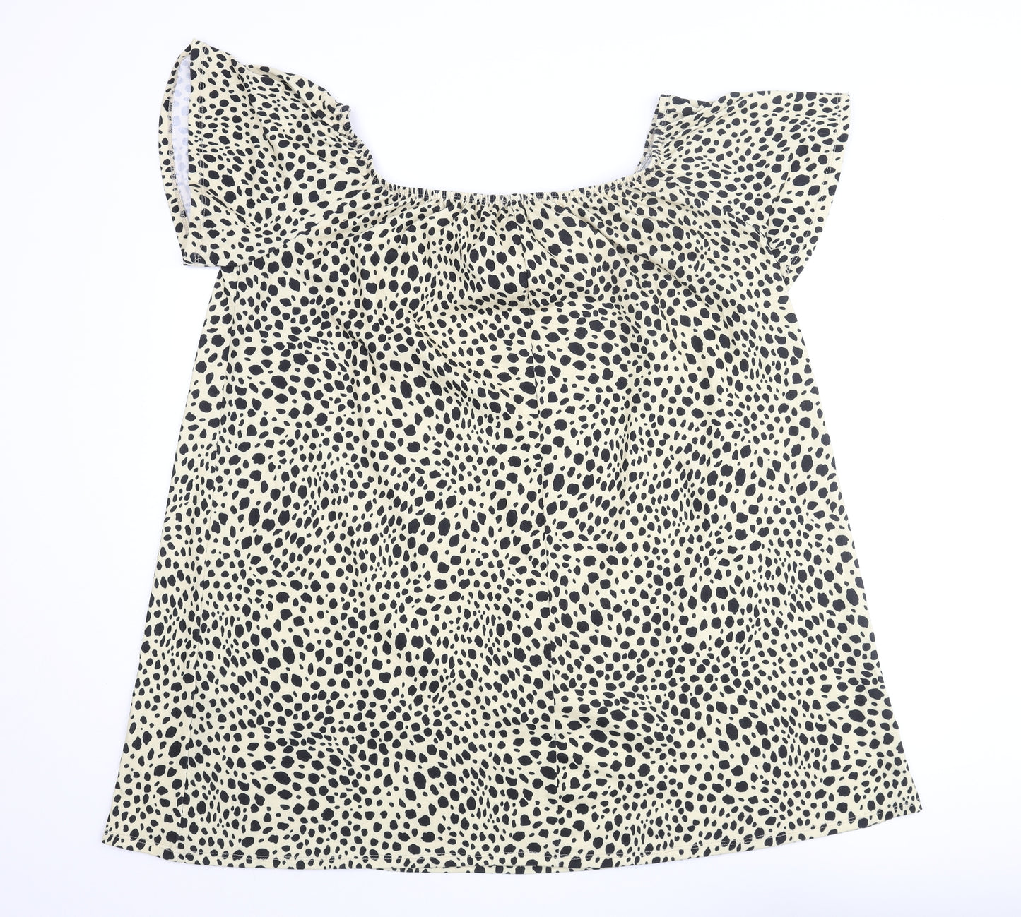 ASOS Womens Yellow Animal Print Polyester A-Line Size 14 Boat Neck Pullover - Smocked Cheetah Print