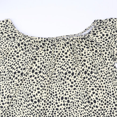 ASOS Womens Yellow Animal Print Polyester A-Line Size 14 Boat Neck Pullover - Smocked Cheetah Print