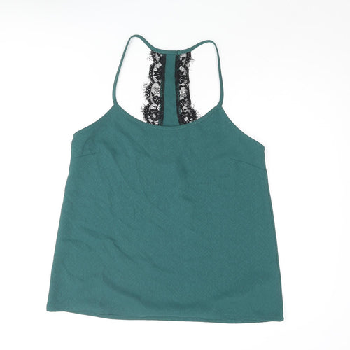 Jack Wills Womens Green Polyester Camisole Blouse Size 12 Scoop Neck - Lace Detail